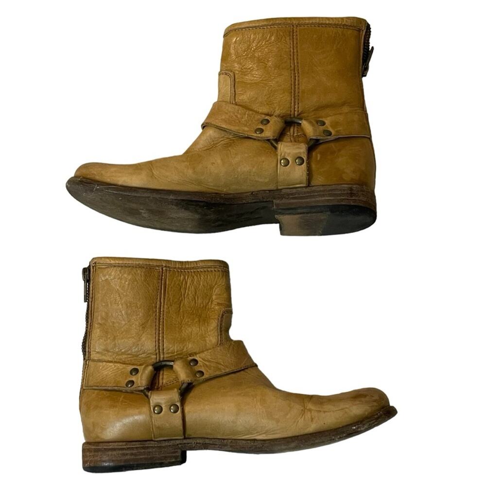 Women's Tan Leather Ankle Boots - Casual Harness Style